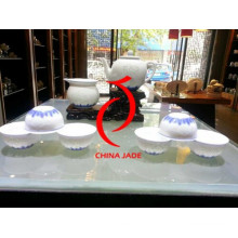 Jingdezhen Underglaze Blue with Rice Pattern Tea Set
